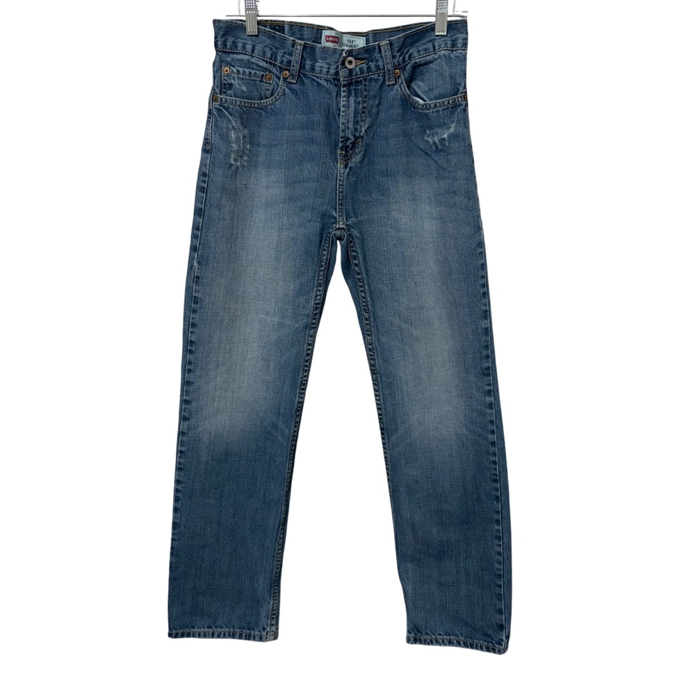 Levis 514 Straight Leg Jeans Medium Wash Blue Distressed Denim 29x29 Size 18 Reg